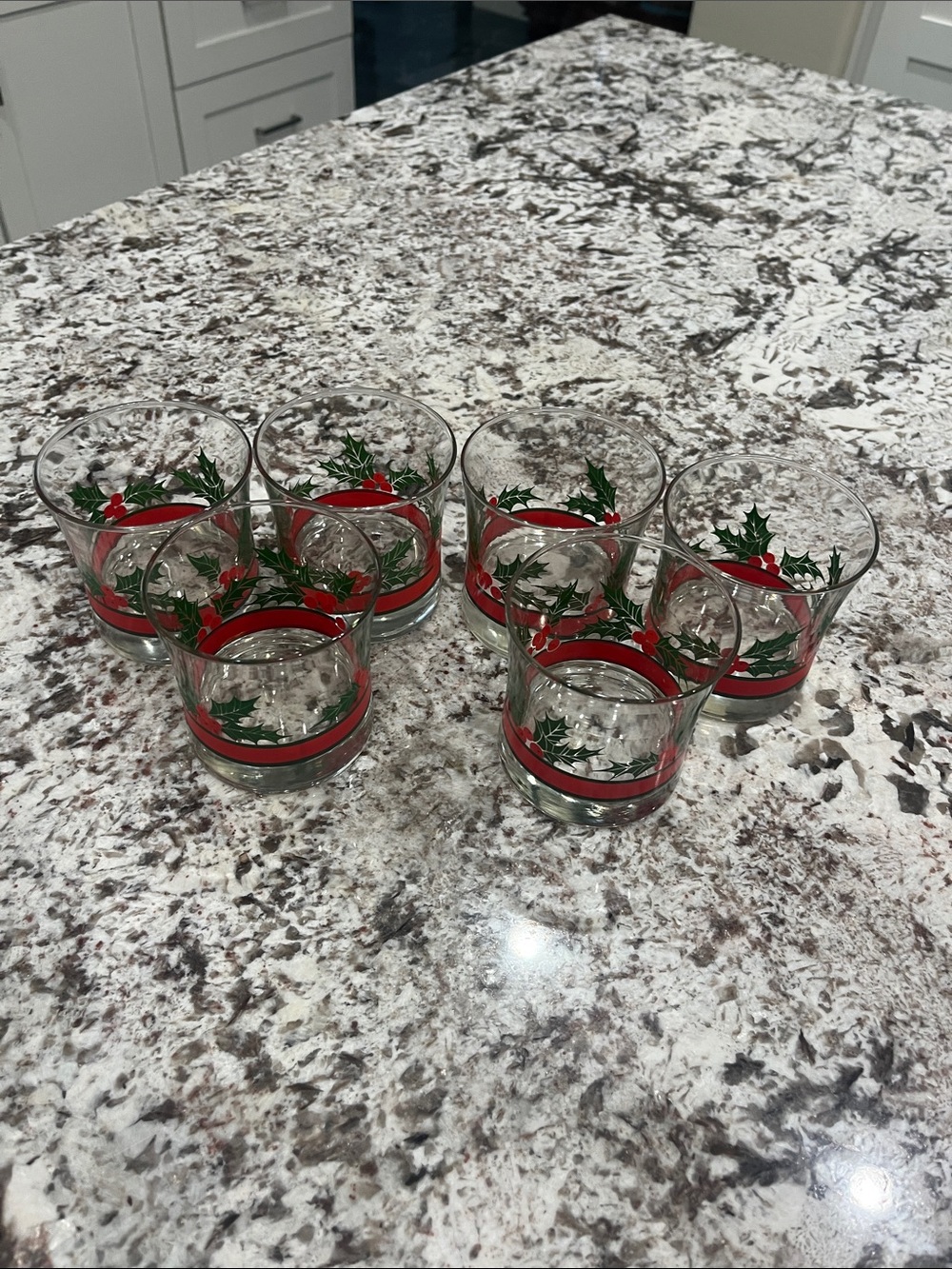Vintage Y2K Holiday Holly Lowball Glasses - Set of 6 - Red and Green